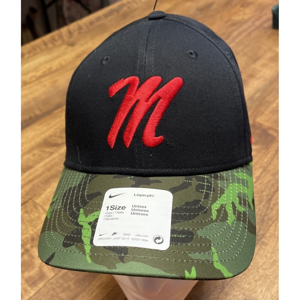 Nike Ole Miss Rebels Legacy91 Military Camo Hat Black Red Adjustable Unisex NEW